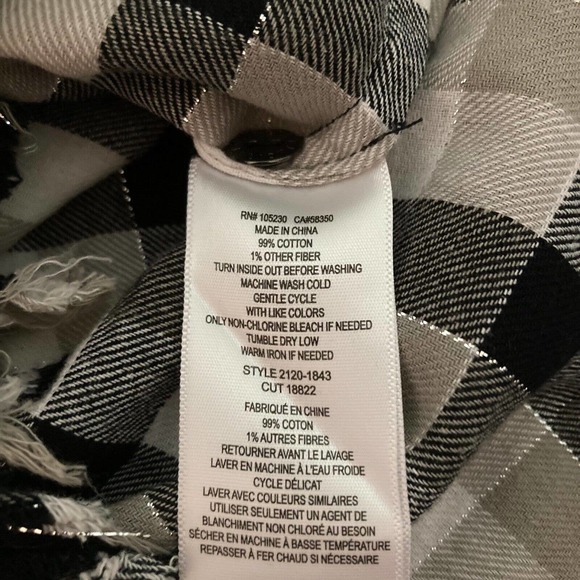 Current Elliot Shirt Womens Sz S Black Beige Plaid Flannel Fringe Button Up - Picture 7 of 9